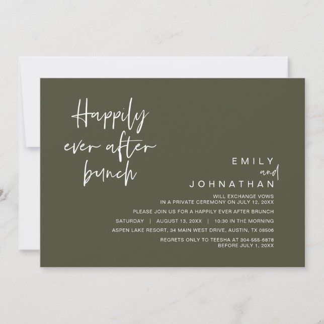 Happily Ever After Wedding Brunch, Olive Green Invitation (Front)