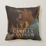 Happily Ever After Wedding Couples Photo Cushion<br><div class="desc">This wedding pillow features couple's wedding photo and large overlay type. Click the edit button to customise this design.</div>