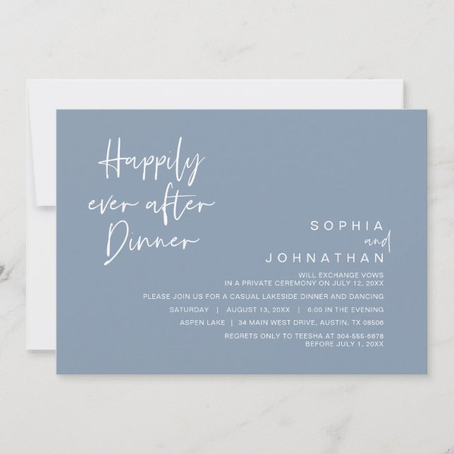 Happily Ever After Wedding Dinner, Dusty Blue Invitation (Front)