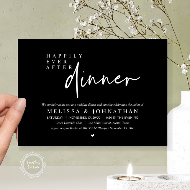 Happily Ever After Wedding Dinner Party Dancing Invitation (Happily Ever After Party, Modern Wedding Dinner Dancing Party Invitation Card, PDF, Classy Black)