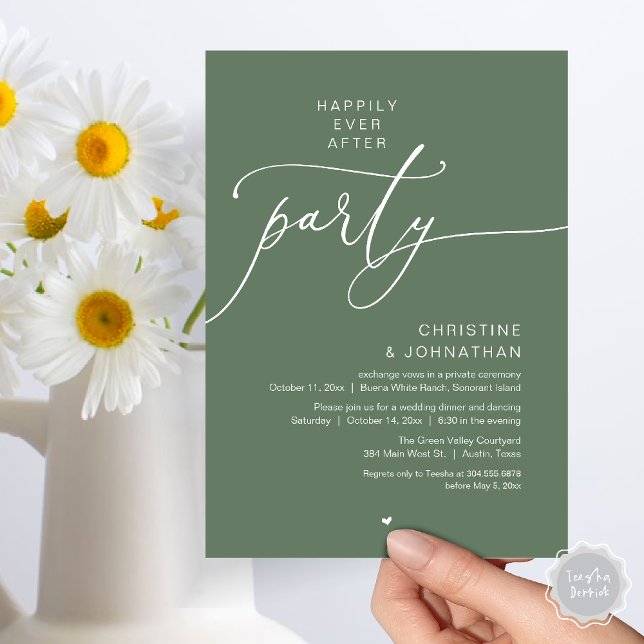 Happily Ever After Wedding Dinner Party Dancing Invitation (Happily Ever After Romantic Wedding Dinner Party Dancing Modern Clean Invites Card PDF Sage Green)