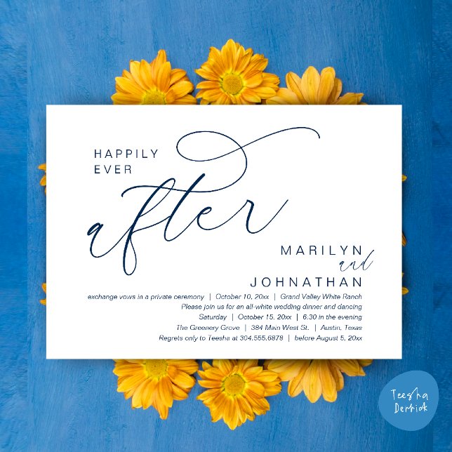 Happily Ever After Wedding Dinner Party Dancing Invitation (Romantic Happily Ever After Wedding Dinner Party Lunch Brunch Invitation PDF Card Navy Blue)