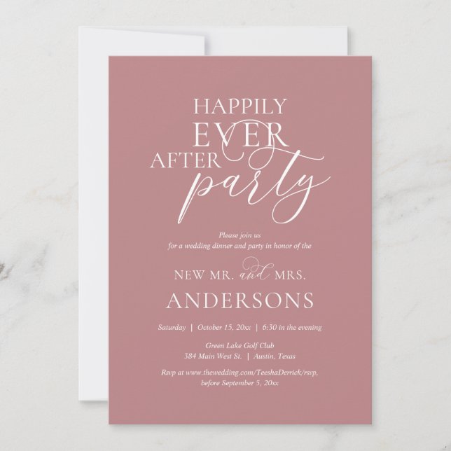 Happily Ever After Wedding Dinner Party Dusty Rose Invitation (Front)