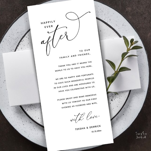 Happily Ever After Wedding Dinner Thank You Card (Happily Ever After Wedding Dinner Thank You Card in Black and White)