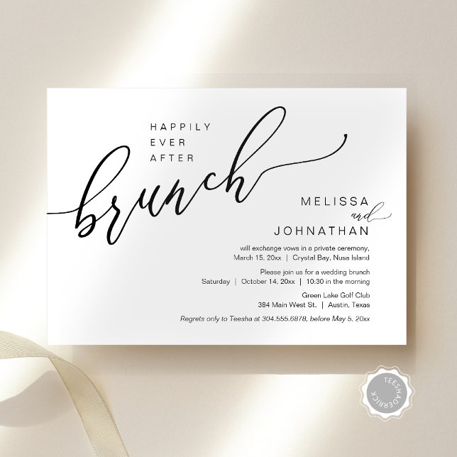 Happily Ever After Wedding Elopement Brunch Invitation (Happily Ever After Wedding Elopement Brunch Invitation Card, Modern Romantic, Editable Downloadable)