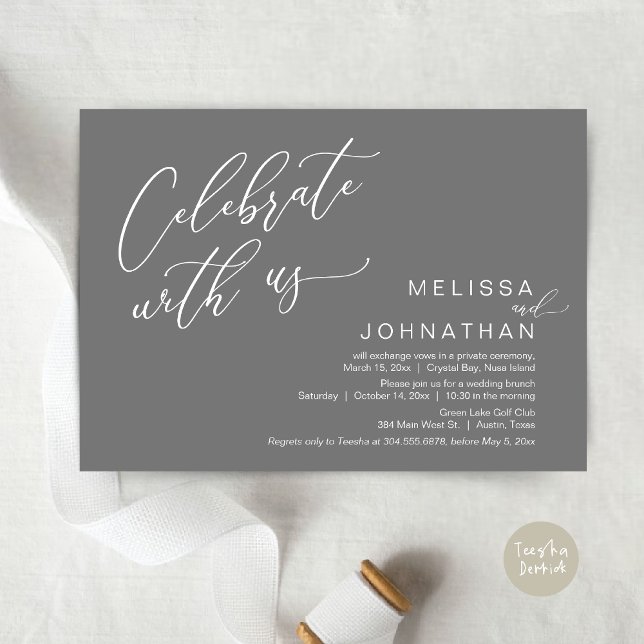Happily Ever After Wedding Elopement Brunch Invitation (Celebrate with us, Nothing Fancy Just Love, Romantic Wedding Brunch Invitation Card PDF Dark Grey)