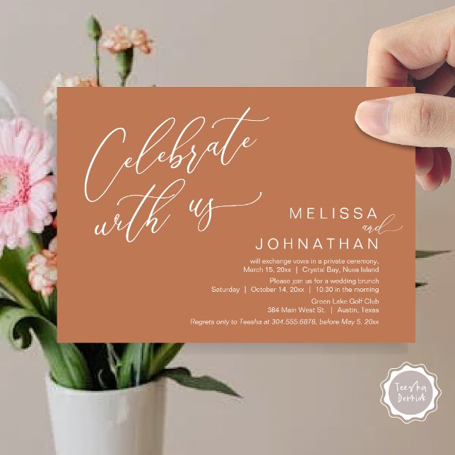 Happily Ever After Wedding Elopement Brunch Invitation (Celebrate with us, Nothing Fancy Just Love, Romantic Wedding Brunch Invitation Card PDF Copper Brown)