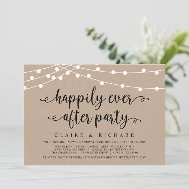 Happily Ever After Wedding Elopement Casual Party  Invitation (Standing Front)