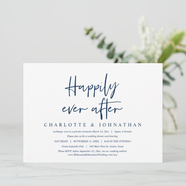 Happily Ever After, Wedding Elopement Dinner Invit Invitation (Standing Front)