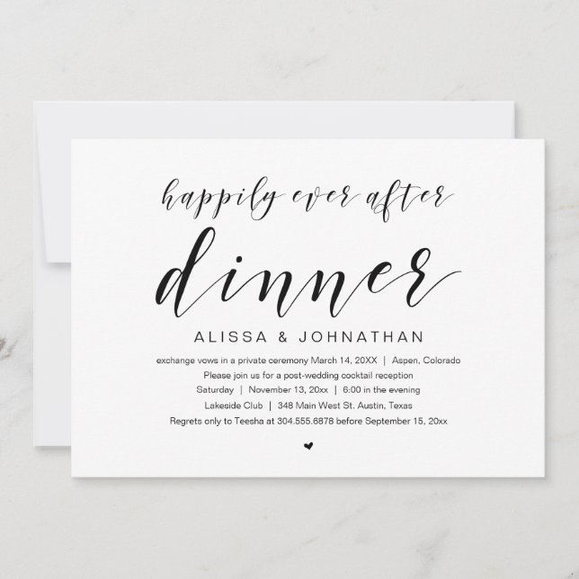 Happily ever after, Wedding Elopement Dinner Invit Invitation (Front)