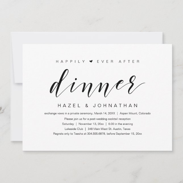 Happily Ever After, Wedding Elopement Dinner Invitation (Front)