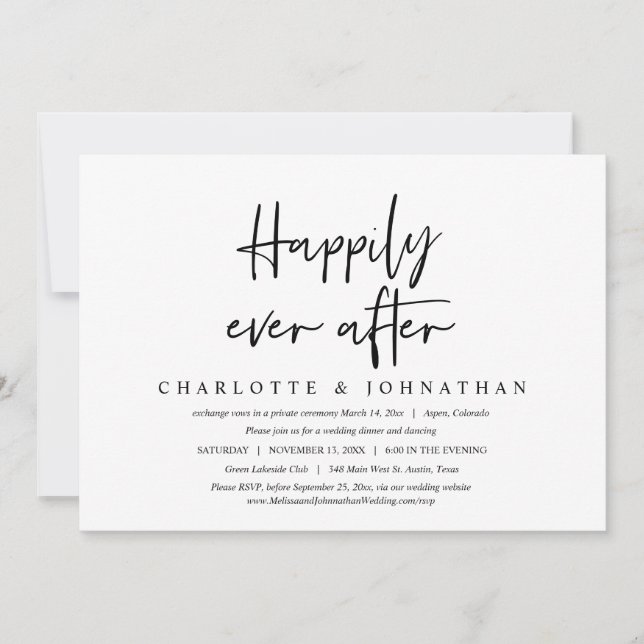 Happily Ever After, Wedding Elopement Dinner Invitation (Front)