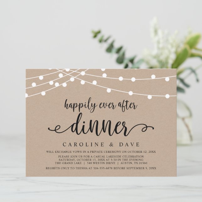 Happily Ever After Wedding Elopement Dinner Invitation (Standing Front)