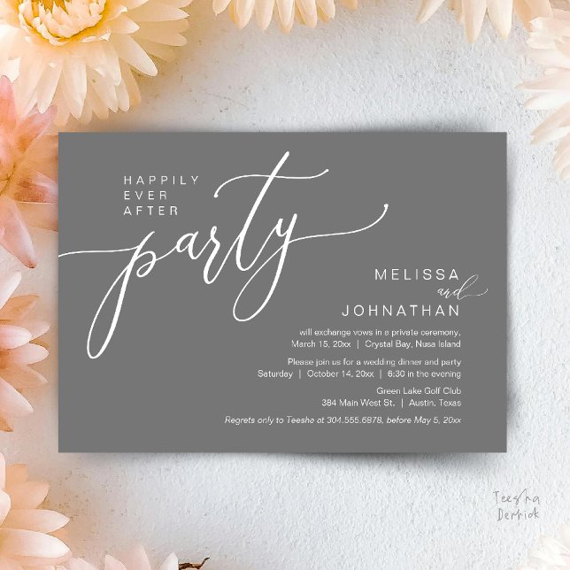 Happily Ever After Wedding Elopement Dinner Party Invitation (Happily Ever After Wedding Elopement Dinner Party Invitation card, in Dark Grey)