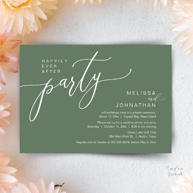 Happily Ever After Wedding Elopement Dinner Party Invitation (Happily Ever After Wedding Elopement Dinner Party Invitation card, in Sage Green)