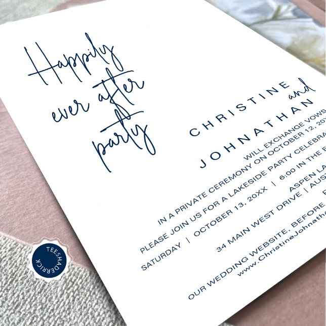 Happily Ever After Wedding Elopement Dinner Party Invitation (Happily Ever After Wedding Elopement Dinner Party Invitation Card, Navy Blue Scheme, Downloadable)
