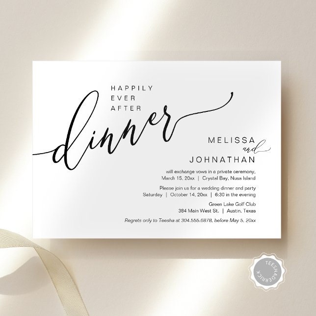 Happily Ever After Wedding Elopement Dinner Party Invitation (Happily Ever After Wedding Elopement Dinner Invitation Card, Modern Romantic, Editable Downloadable)