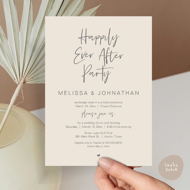 Happily Ever After, Wedding Elopement Dinner Party Invitation (Happily Ever After Party, Wedding Dinner and Dancing Invitation Card, PDF, in Dark Grey Cream)