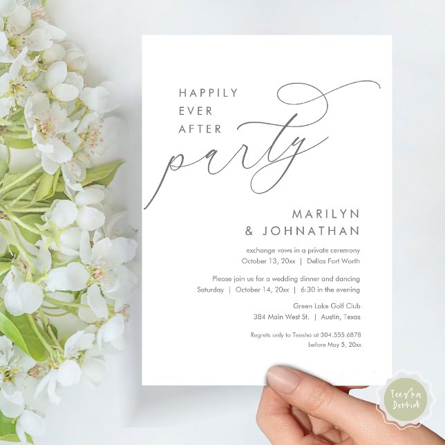 Happily Ever After Wedding Elopement Dinner Party Invitation (Happily Ever After Party, Modern Minimalist Wedding Dinner Invitation Card, PDF, Dark Grey)