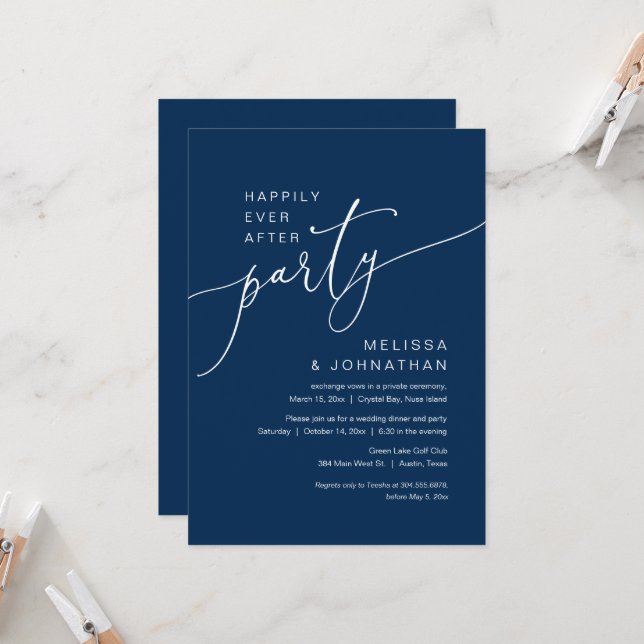 Happily Ever After Wedding Elopement Dinner Party  Invitation (Front/Back In Situ)