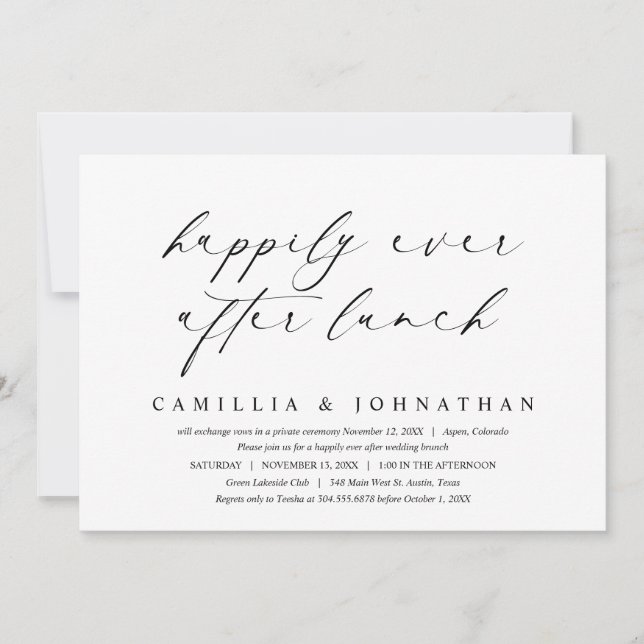 Happily Ever After Wedding Elopement Lunch Invitation (Front)