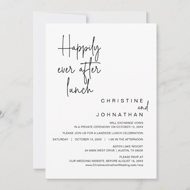 Happily Ever After Wedding Elopement Lunch Invitation (Front)