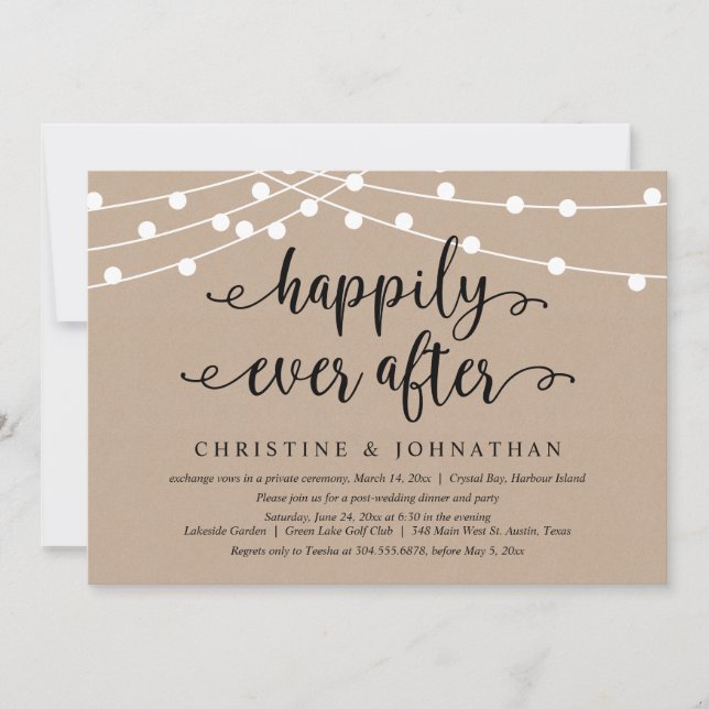 Happily Ever After, Wedding Elopement Party Invita Invitation (Front)