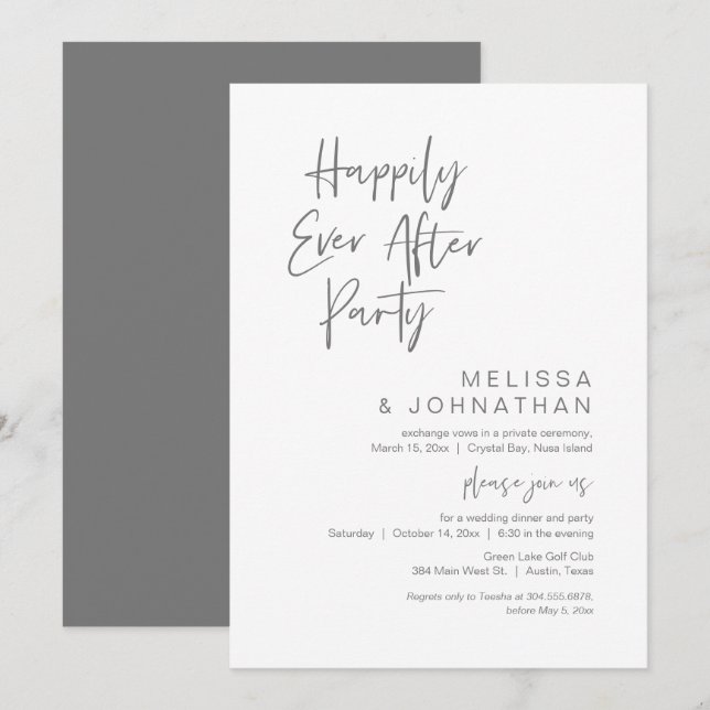 Happily Ever After, Wedding Elopement Party Invita Invitation (Front/Back)