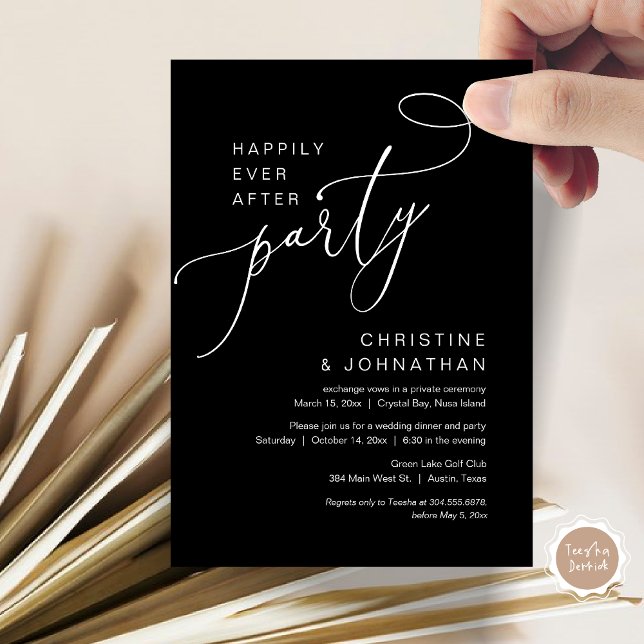 Happily Ever After Wedding Elopement Party Invitat Invitation (Happily Ever After Party, Wedding Elopement Brunch, Dinner or Lunch Invitation Card in Classy Black)
