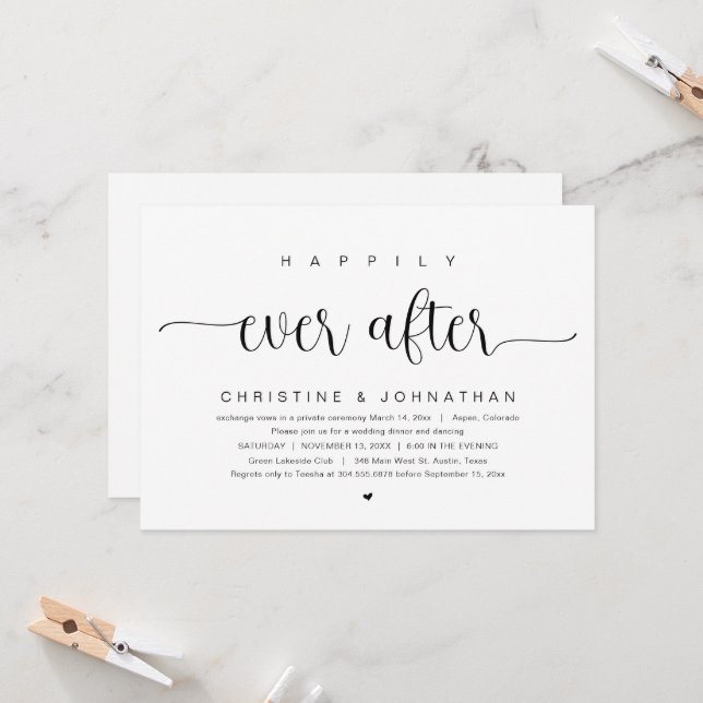 Happily ever after, Wedding Elopement Party Invitation (Front/Back In Situ)