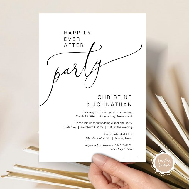 Happily Ever After Wedding Elopement Party Invitation (Happily Ever After Party, Modern Romantic Wedding Elopement Invitation Card, in Black and White)
