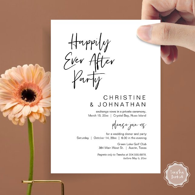 Happily Ever After, Wedding Elopement Party Invitation (Happily Ever After Party, Wedding Elopement Invitation Card, PDF, Modern Casual, Black and White)