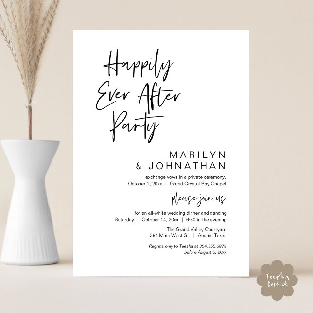 Happily Ever After, Wedding Elopement Party Invitation (Happily Ever After Party Invitation Card PDF Modern Wedding Dinner Dancing Black White )