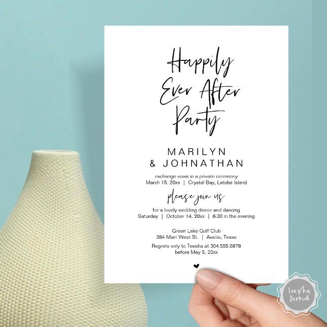 Happily Ever After, Wedding Elopement Party Invitation (Happily Ever After, Wedding Elopement Modern Summer Party Invitation Card, PDF, in Black White)