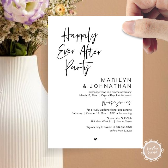Happily Ever After, Wedding Elopement Party Invitation (Happily Ever After, Wedding Elopement Modern Summer Party Invitation Card, PDF, in Black White)