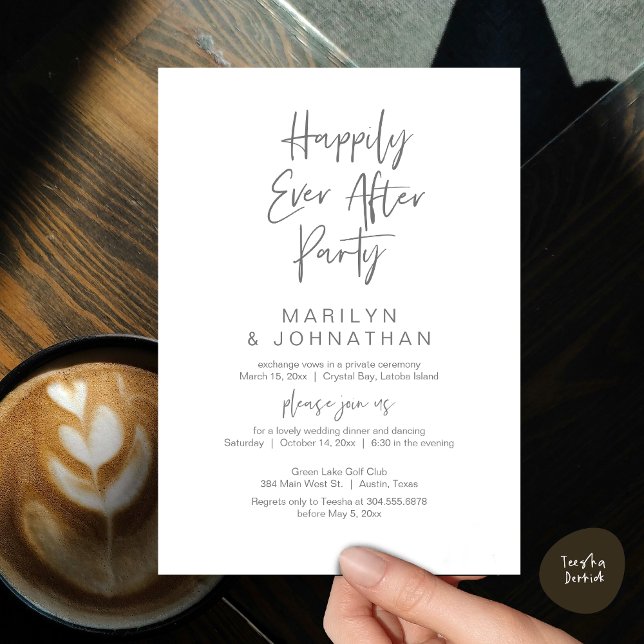 Happily Ever After, Wedding Elopement Party Invitation (Happily Ever After, Wedding Elopement Modern Summer Party Invitation Card, PDF, in Dark Grey)
