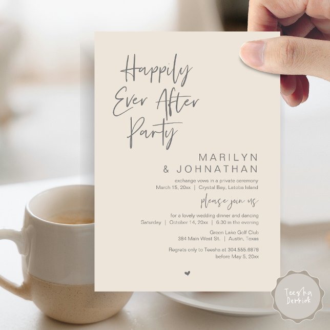 Happily Ever After, Wedding Elopement Party Invitation (Happily Ever After, Wedding Elopement Modern Summer Party Invitation Card, PDF, in Cream Dark Grey)