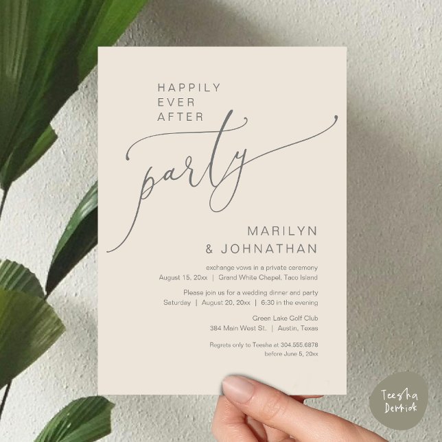 Happily Ever After Wedding Elopement Party Invitation (Happily Ever After Wedding Elopement Party Invitation Card, PDF, Modern Romantic, Cream Grey)