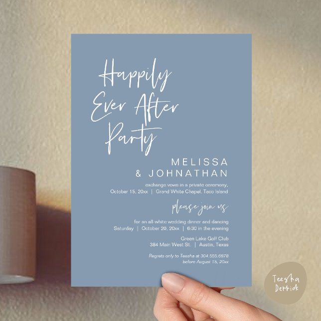 Happily Ever After, Wedding Elopement Party Invitation (Happily Ever After Party Invitation Card, PDF, Wedding Elopement Dinner Brunch Lunch, Dusty Blue)