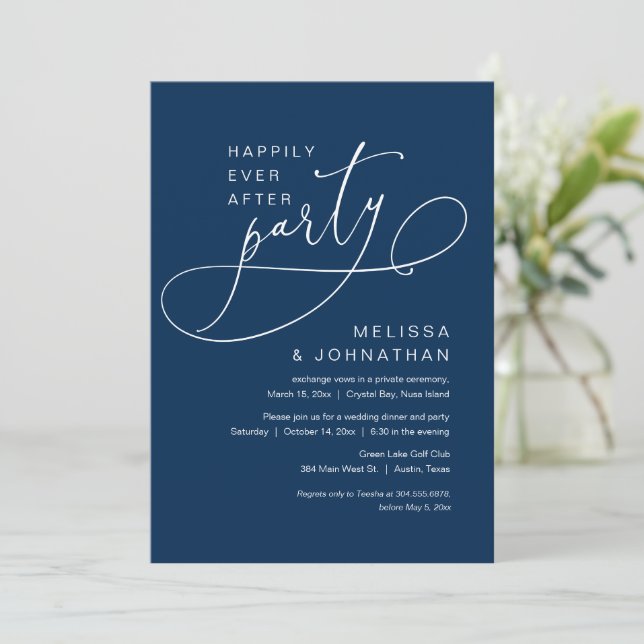 Happily Ever After Wedding Elopement Party Navy In Invitation (Standing Front)