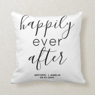 Happily ever after wedding heirloom template names cushion