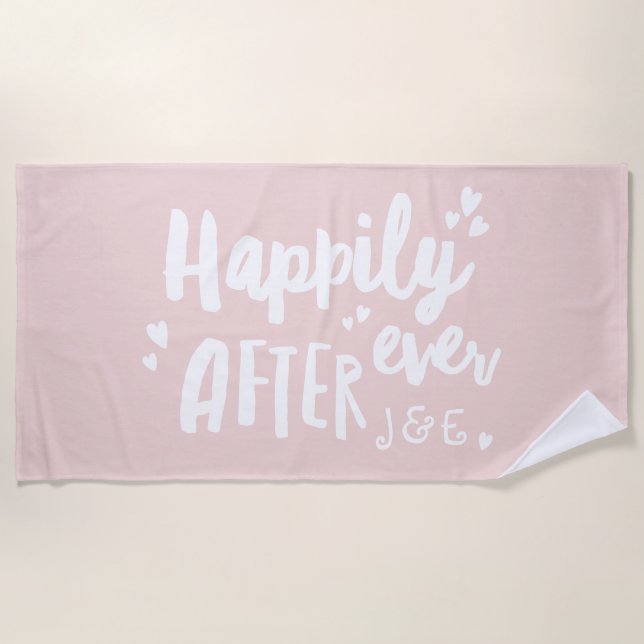 Happily ever after wedding honeymoon beach towel (Front)