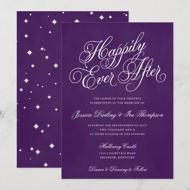 Happily Ever After Wedding Invitation Royal Purple (Front/Back)