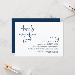 Happily Ever After Wedding Lunch, Classy Navy Blue Invitation