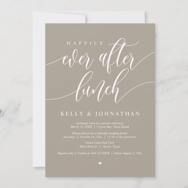 Happily Ever After Wedding Lunch, in Simply Taupe Invitation (Front)