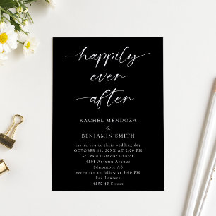 Happily Ever After Wedding Minimal Black Elegant Invitation