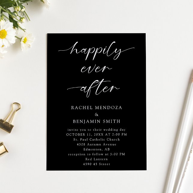 Happily Ever After Wedding Minimal Black Elegant Invitation (Creator Uploaded)