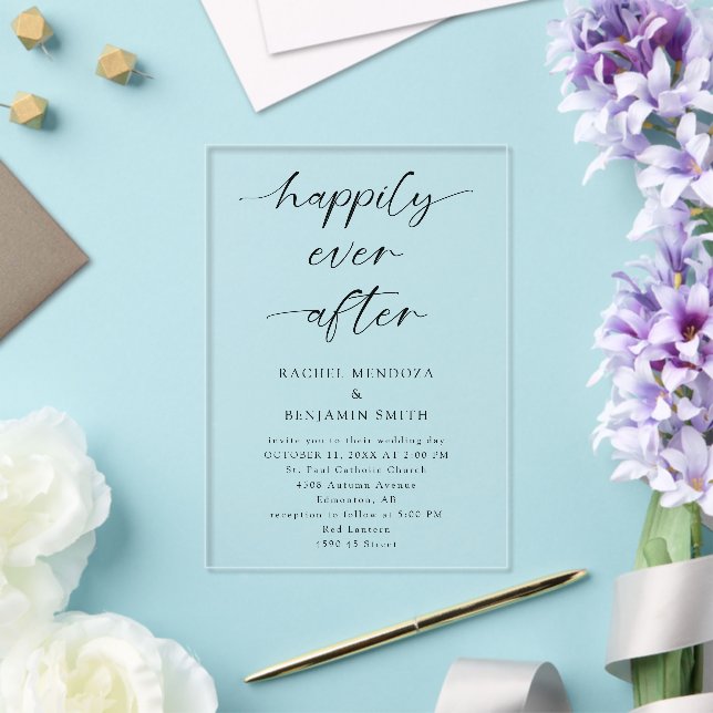 Happily Ever After Wedding Minimal Script Elegant Acrylic Invitations (Insitu (Wedding))