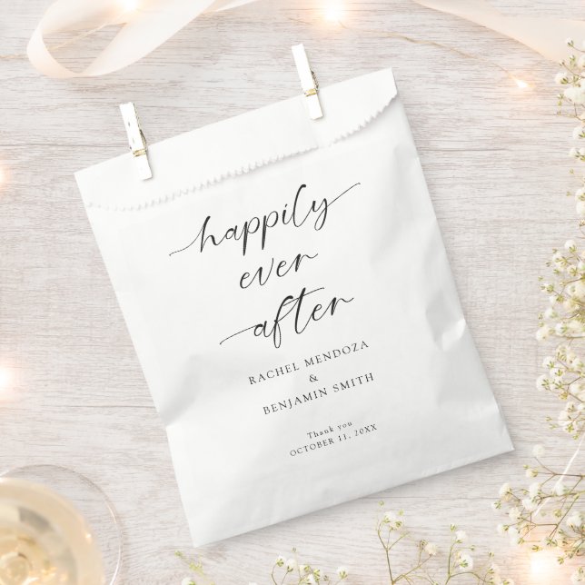 Happily Ever After Wedding Minimal Script Elegant  Favour Bags (Clipped)