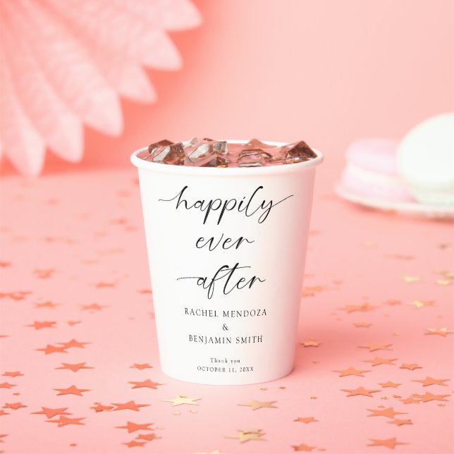 Happily Ever After Wedding Minimal Script Elegant Paper Cups (Insitu)